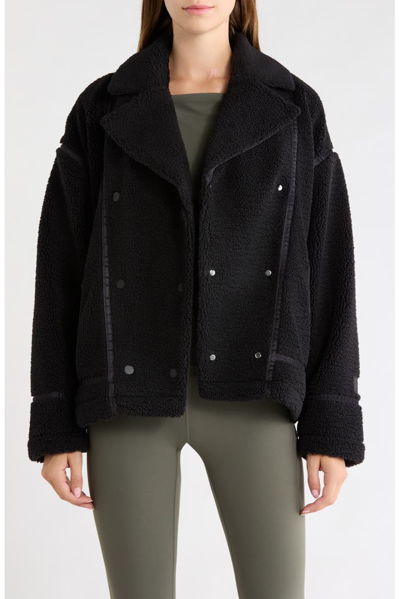 Faux Shearling Biker Jacket, Main, color, BLACK