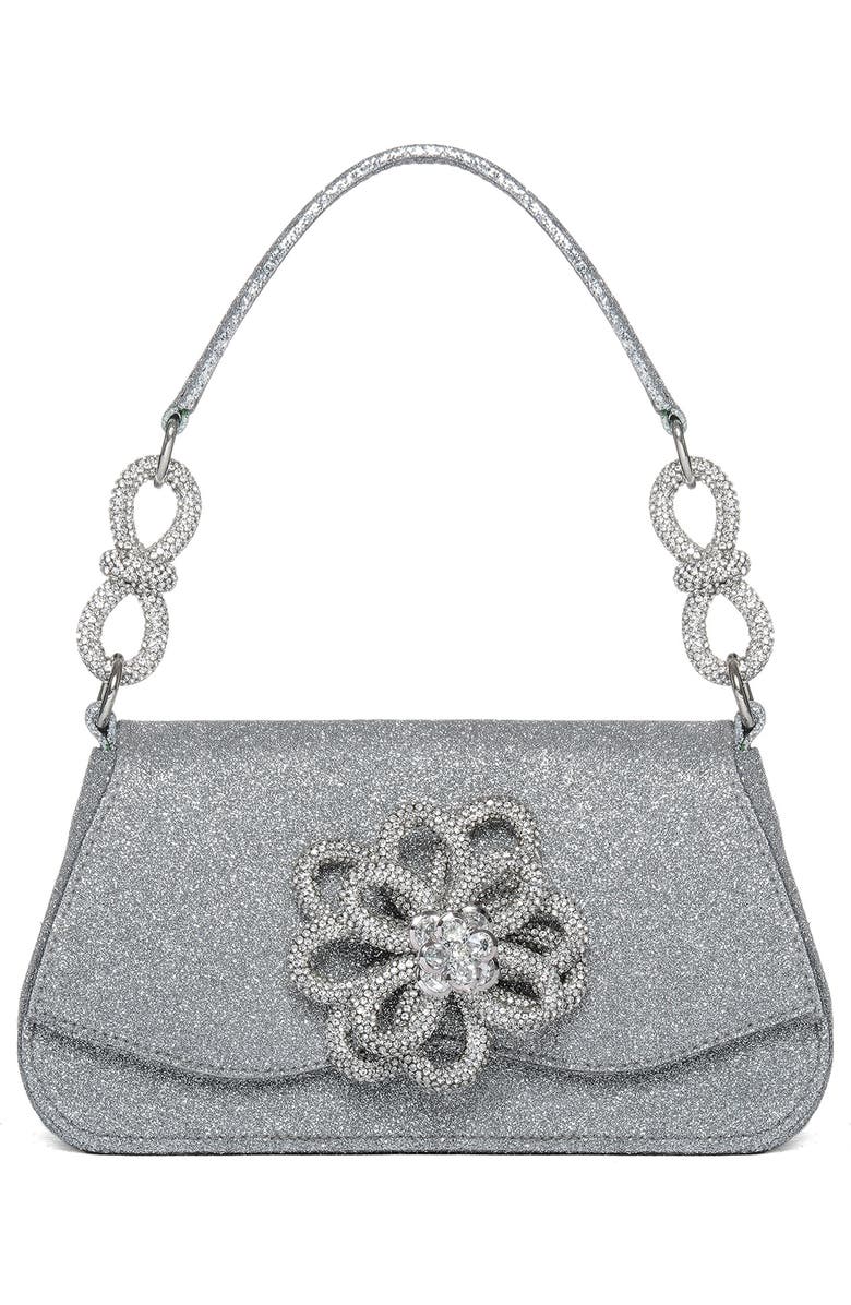 Mach & Mach Medium Carrie Crystal Flower Glitter Shoulder Bag, Main, color,