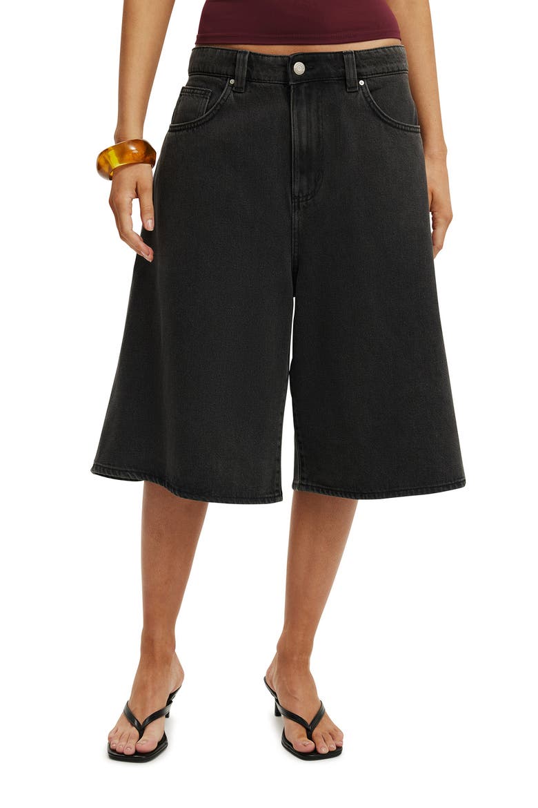 Lyocell Wide Denim Jort, Main, color, Used Black