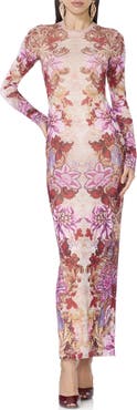 AFRM Didi Floral Print Mesh Maxi Dress