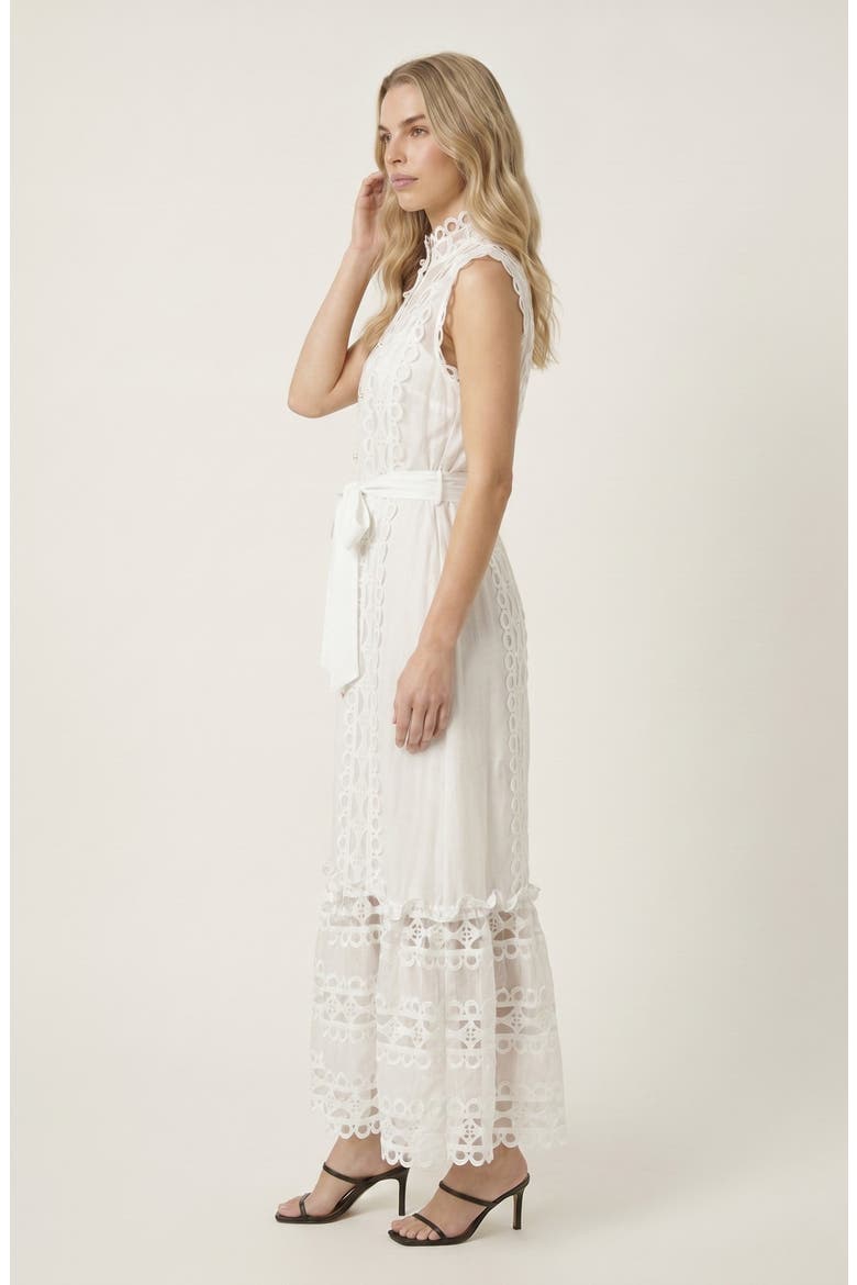 Sleeveless High Neck Lace Overlay Dress, Alternate, color, White