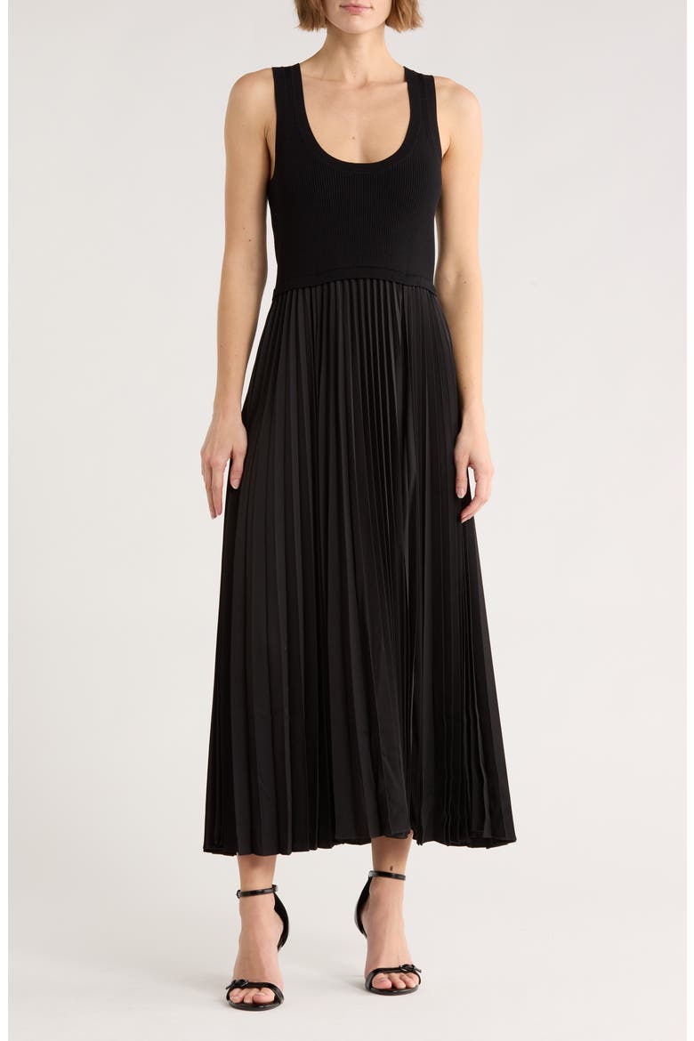 Parma Pleated Midi Dress, Main, color, BLACK