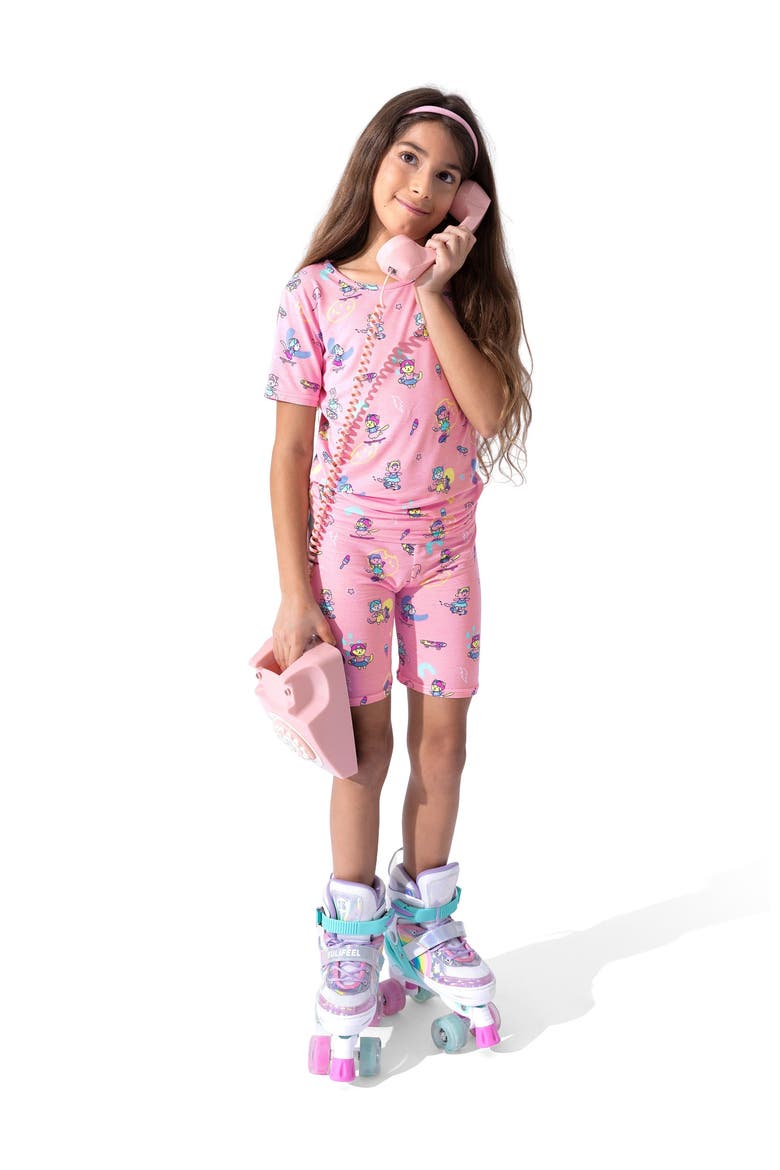 Skater Kitty Kids 2-Piece Short Sleeve & Shorts Pajama Set, Alternate, color, Skater Kitty