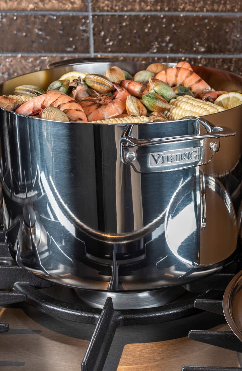 Viking 3-Ply 12 Quart Mirror Finish Stainless Steel Stock Pot with Metal Lid, Alternate, color, Silver