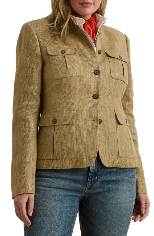 Ralph Lauren Womens Herringbone Linen Jacket 0 14p In Burgundy