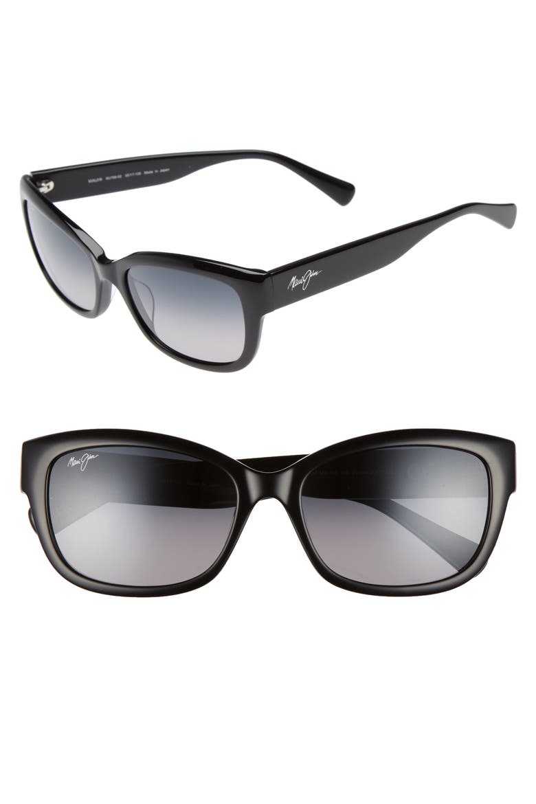Plumeria 55mm PolarizedPlus2® Cat Eye Sunglasses, Main, color, GLOSS BLACK/ NEUTRAL GREY