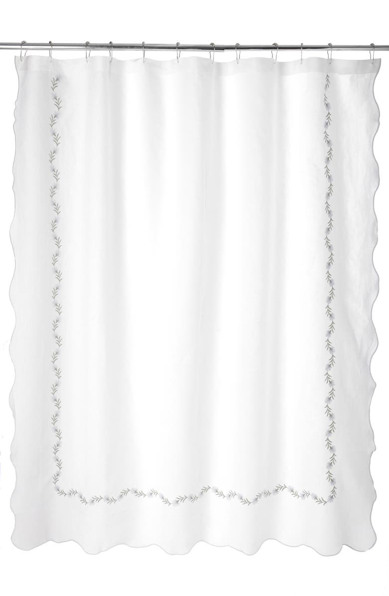 Matouk Daphne Linen Shower Curtain, Main, color, Sterling