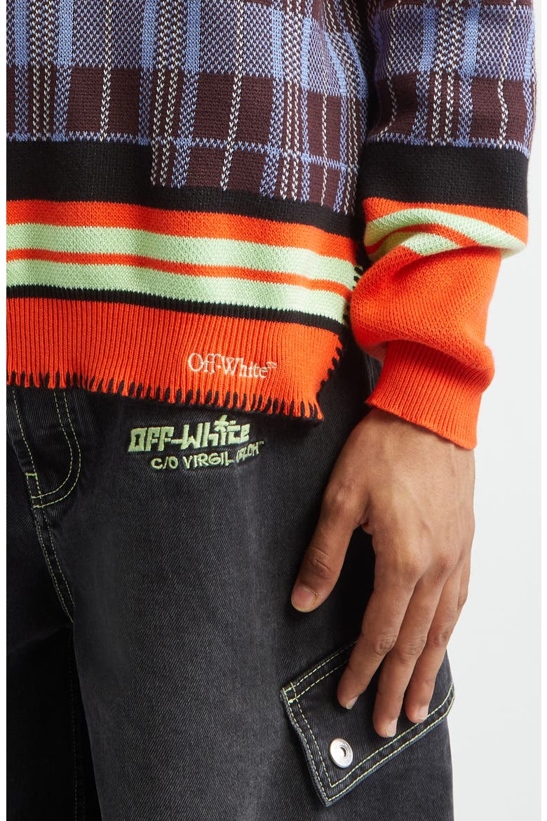 00 Check Stripe Crewneck Cotton Sweater, Alternate, color, SPICY ORANGE