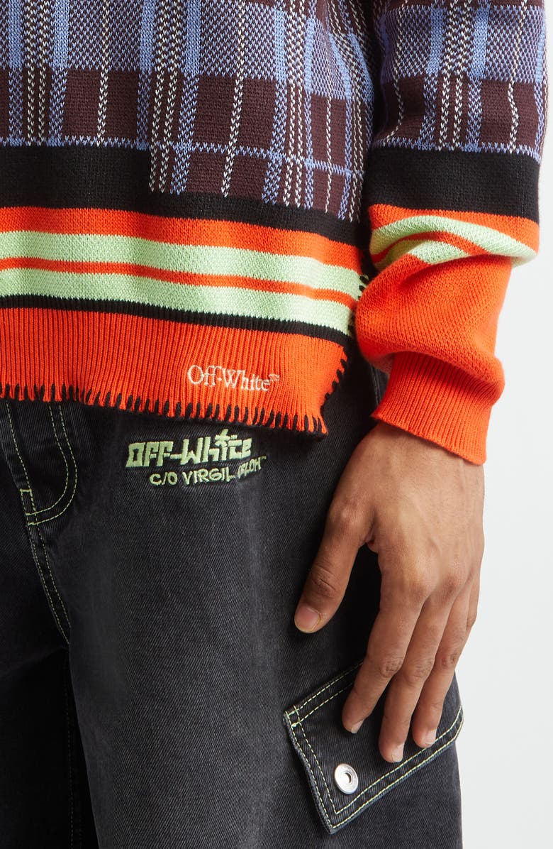 Off-White 00 Check Stripe Crewneck Cotton Sweater, Alternate, color, 