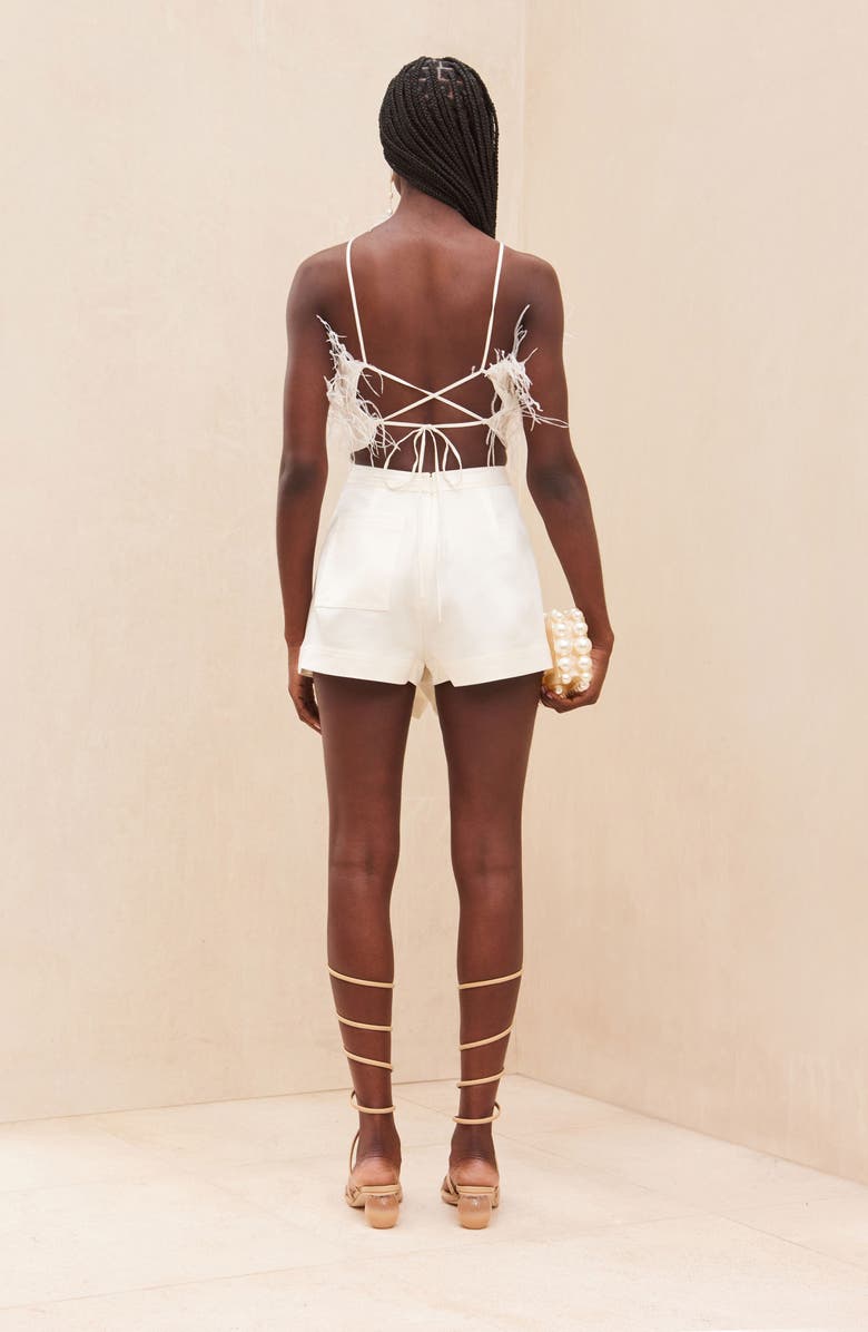 Cult Gaia Joey Feather Open Back Crop Top, Alternate, color, White