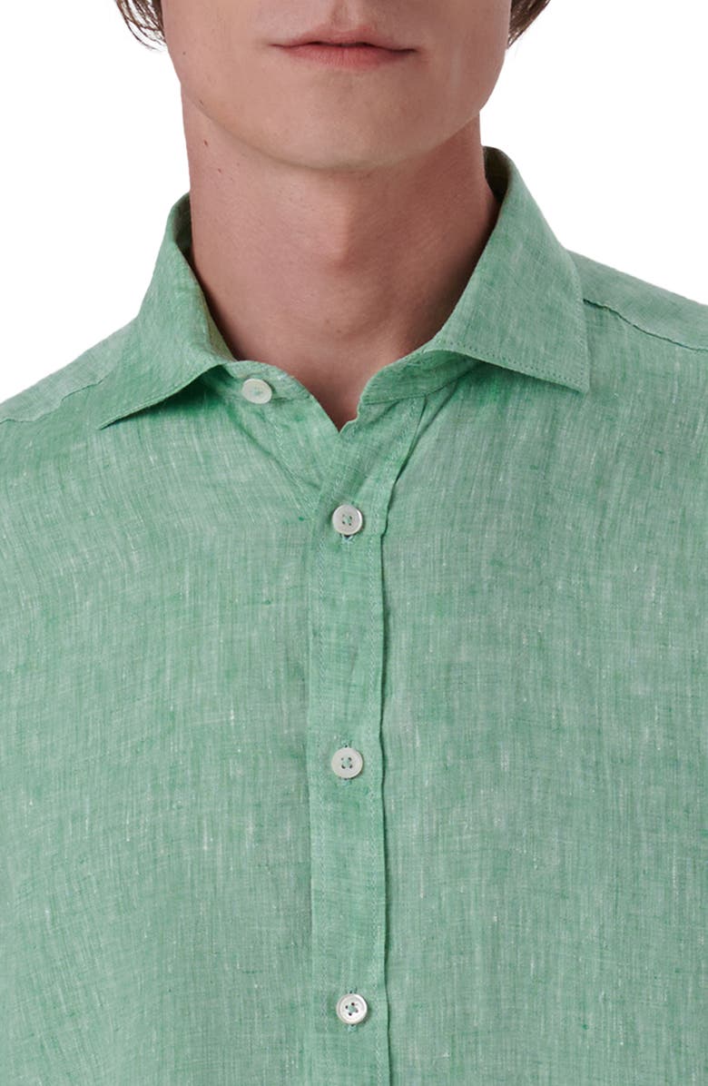 Bugatchi Axel Linen Button-Up Shirt, Alternate, color, Jade