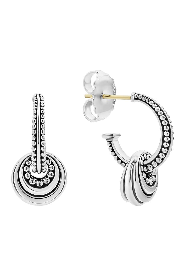 Signature Caviar Disc Charm Hoop Earrings, Alternate, color, SILVER