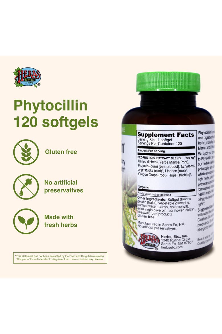 Phytocillin - Respiratory & Digestive Health Support Supplement - Herbal Formula to Support Digestion - Support Healthy Breathing - 120 Softgels, Alternate, color, No Color