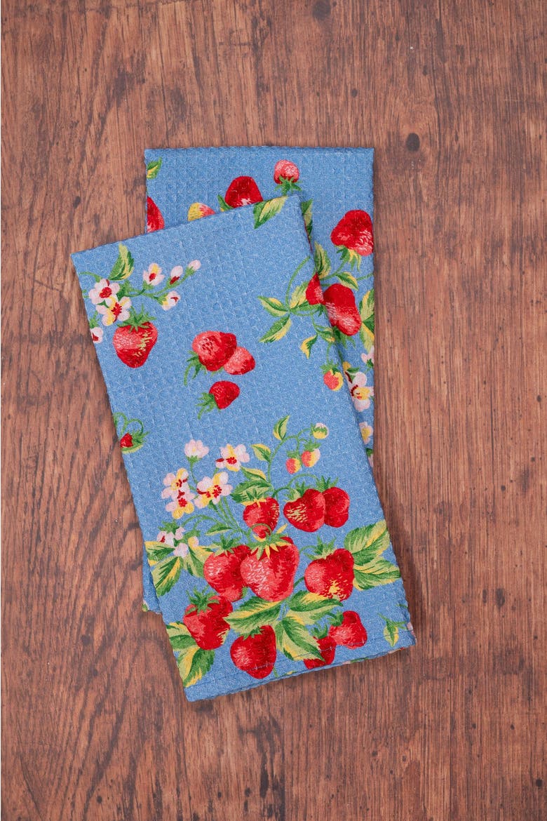 Strawberry Magic Tea Towels, Set of 2, Alternate, color, Blue
