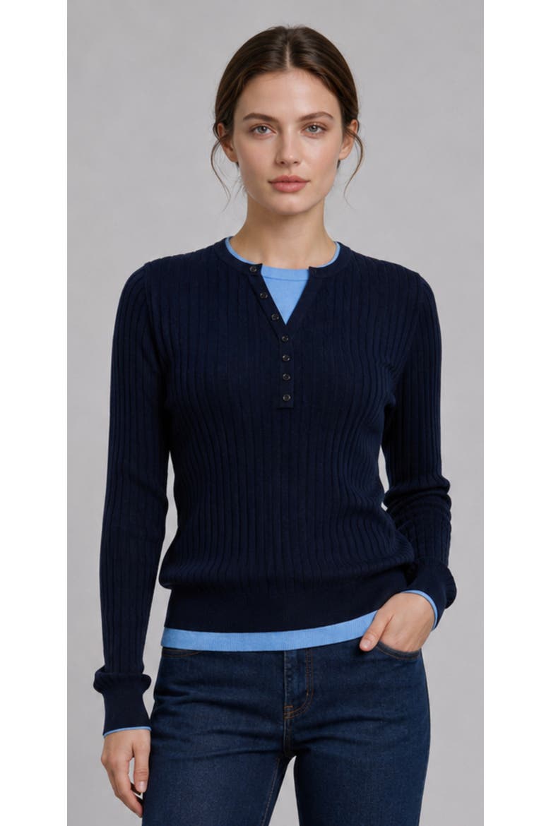 Wool Blend Cable Knit Layered Look Pullover Top, Main, color, Deep Navy
