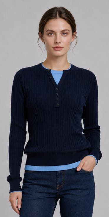 Wool Blend Cable Knit Layered Look Pullover Top