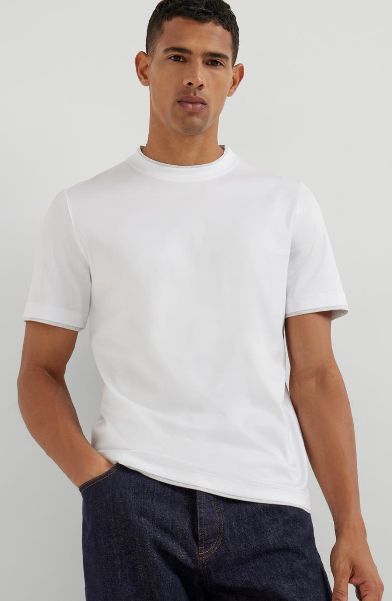 Brunello Cucinelli T-shirt with faux-layering, Alternate, color, White