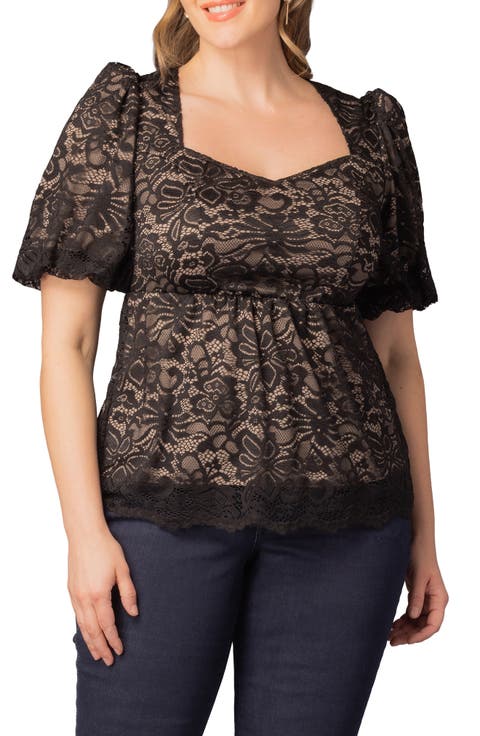 Winsome Puff Sleeve Lace Top (Plus)