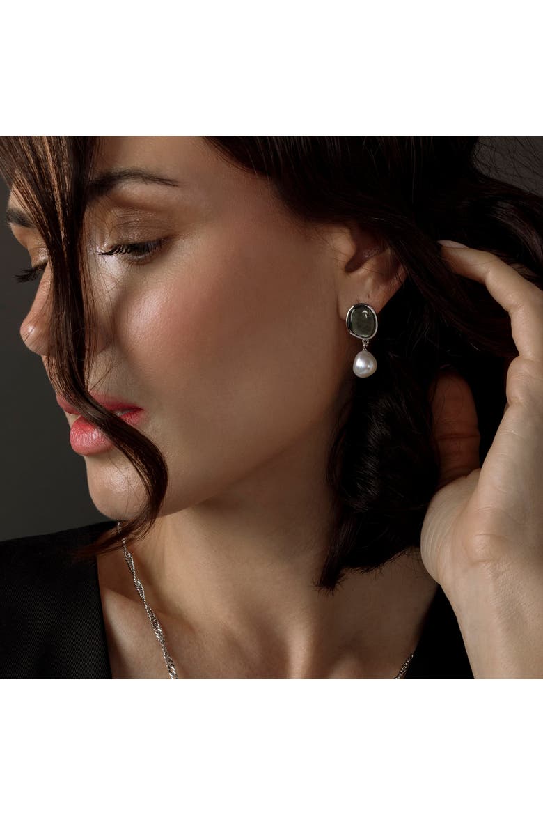 White Freshwater Pearl & Black Mother of Pearl Nina Earrings, Alternate, color, Sterling Silver