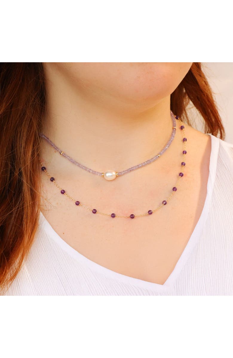 The Lovery Fine Jewelry Pink Amethyst Bead Pearl Necklace, Alternate, color, Pink