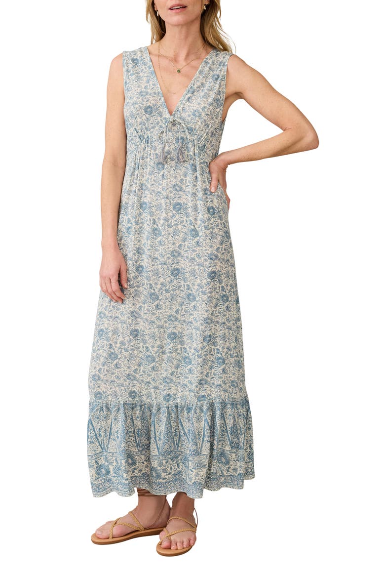 Eden Floral Print Ruffle Hem Sleeveless Maxi Dress, Main, color, BLUE WATER FLORAL