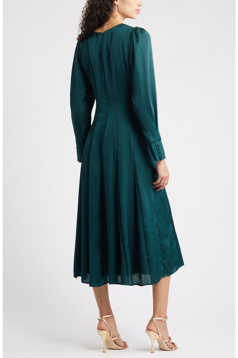 Long Sleeve Satin Midi Dress, Alternate, color, GREEN PONDEROSA
