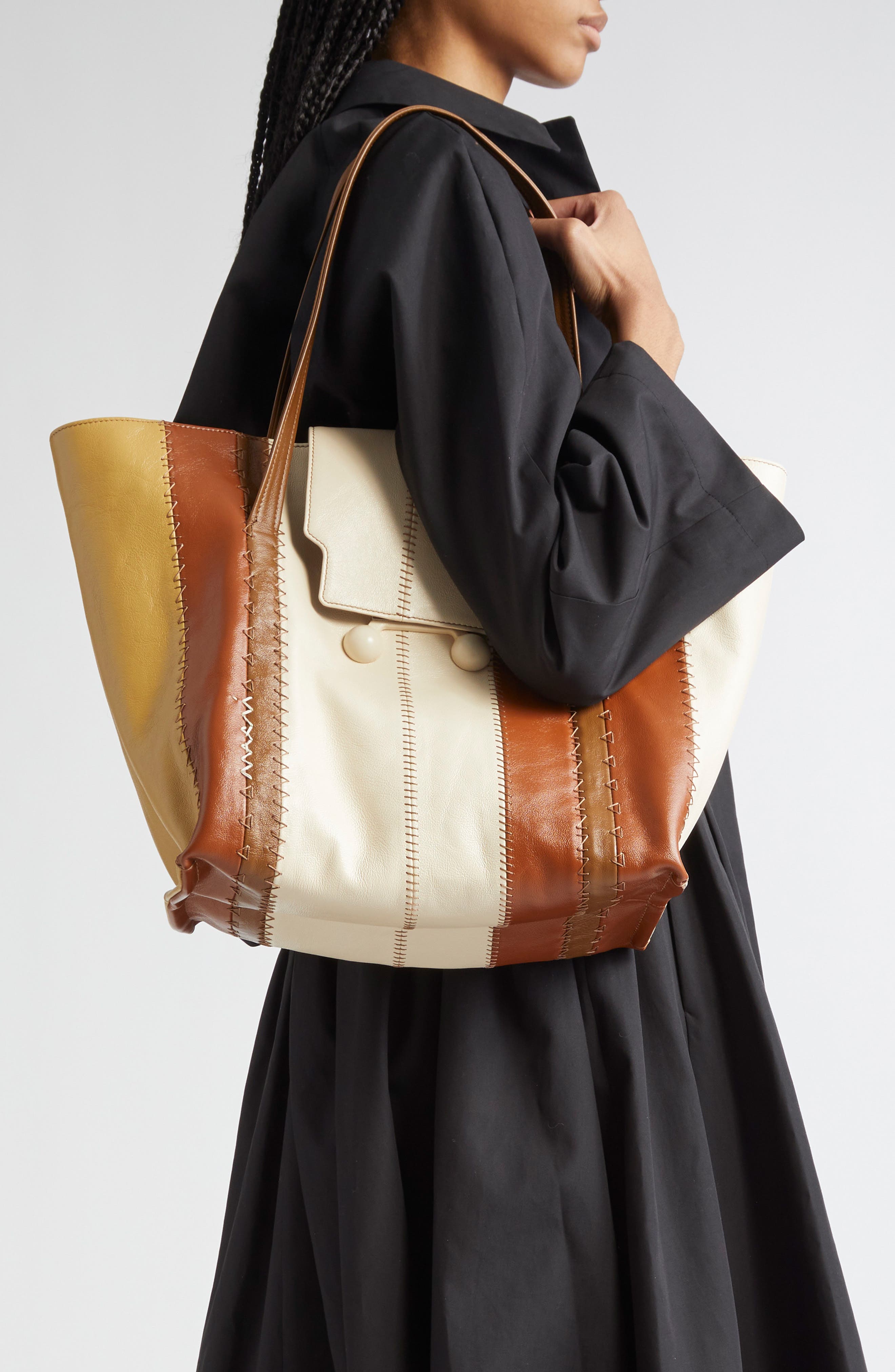 Marni Stripe Leather Tote, Alternate, color, 