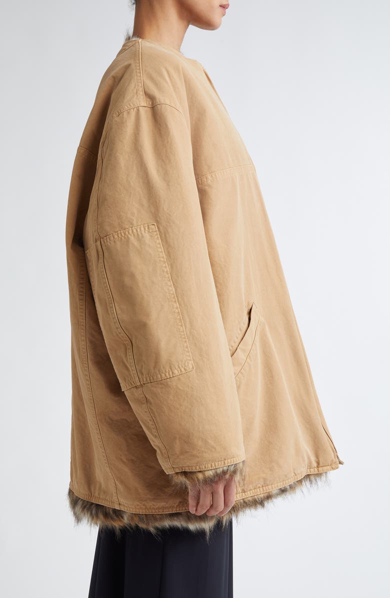 MM6 Maison Margiela Reversible Cotton Gabardine & Faux Fur Jacket, Alternate, color, Ocre