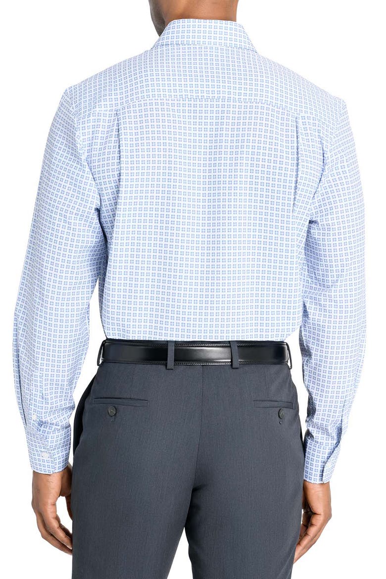 Regular Fit Square Print Performance Dress Shirt, Alternate, color, WHITE/ BLUE