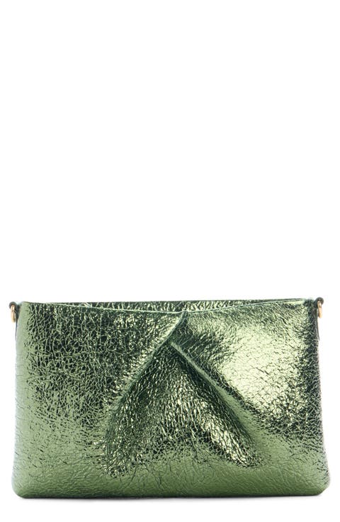 Folded Metallic Leather Crossbody Bag