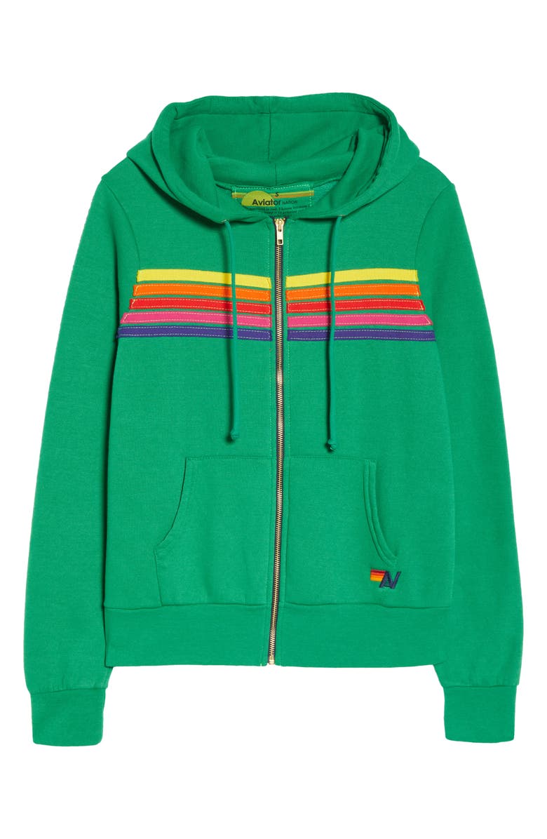 Aviator Nation 5-Stripe Zip Hoodie, Alternate, color, Kelly Green/ Yellow Purple