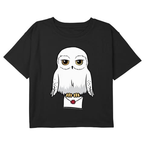 Girls' Cute Cartoon Hedwig Letter Graphic Cropped T-Shirt