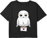 HARRY POTTER Girls' Cute Cartoon Hedwig Letter Graphic Cropped T-Shirt