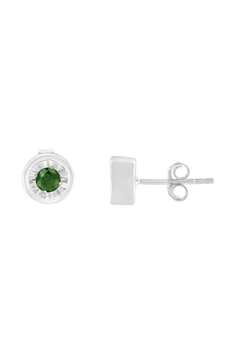 Silver 1/4 Ct Green Diamond Miracle- Stud Earrings, Alternate, color, White