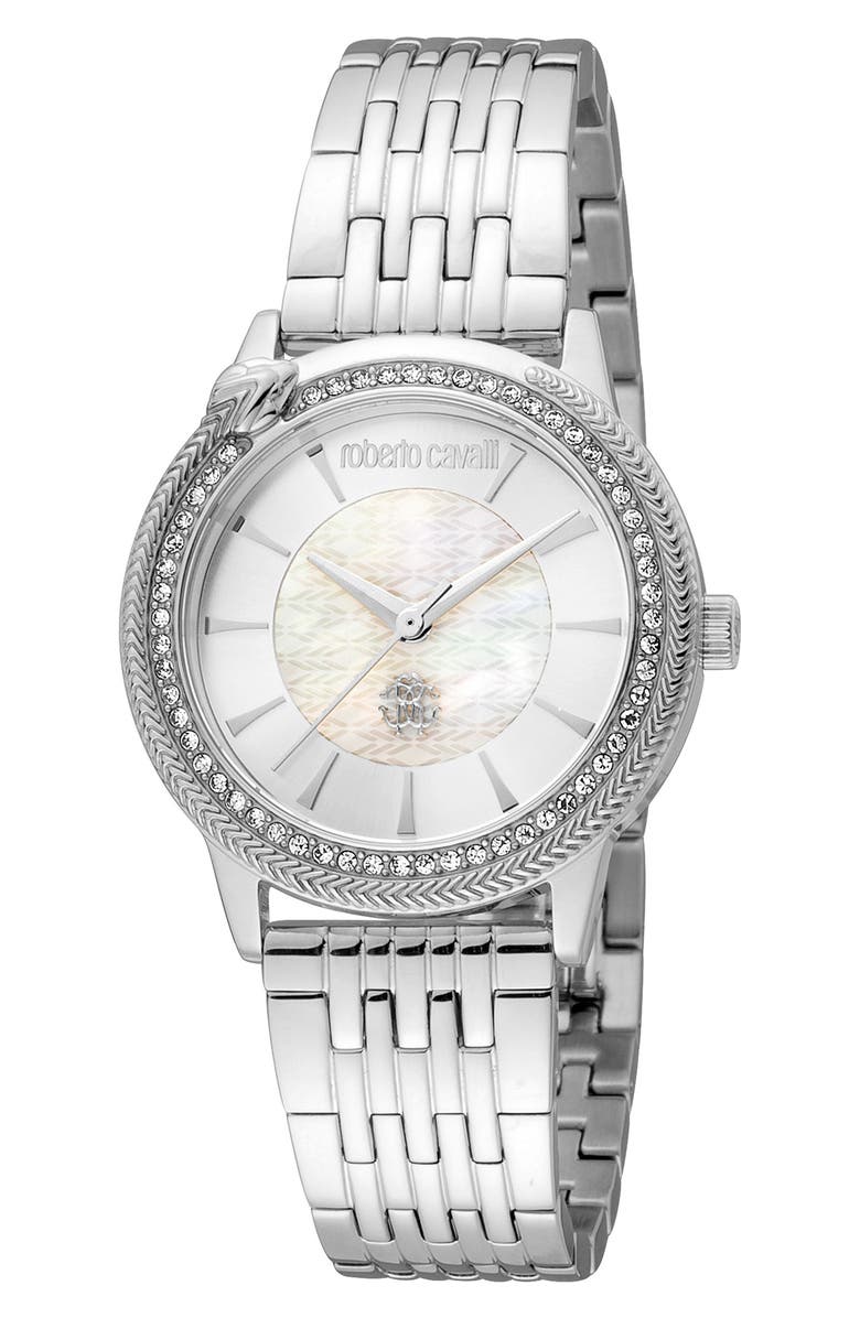 Roberto Cavalli Mother-of-Pearl Quartz Bracelet Watch, 32mm, Main, color, 