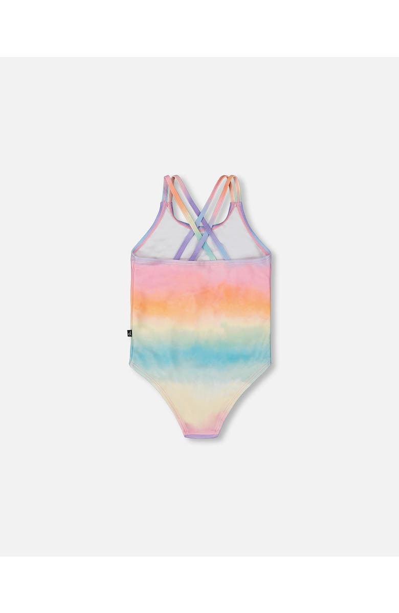 Deux par Deux Little Girl
s Printed One-Piece Swimsuit Flowers On Multicolored Background, Alternate, color, 