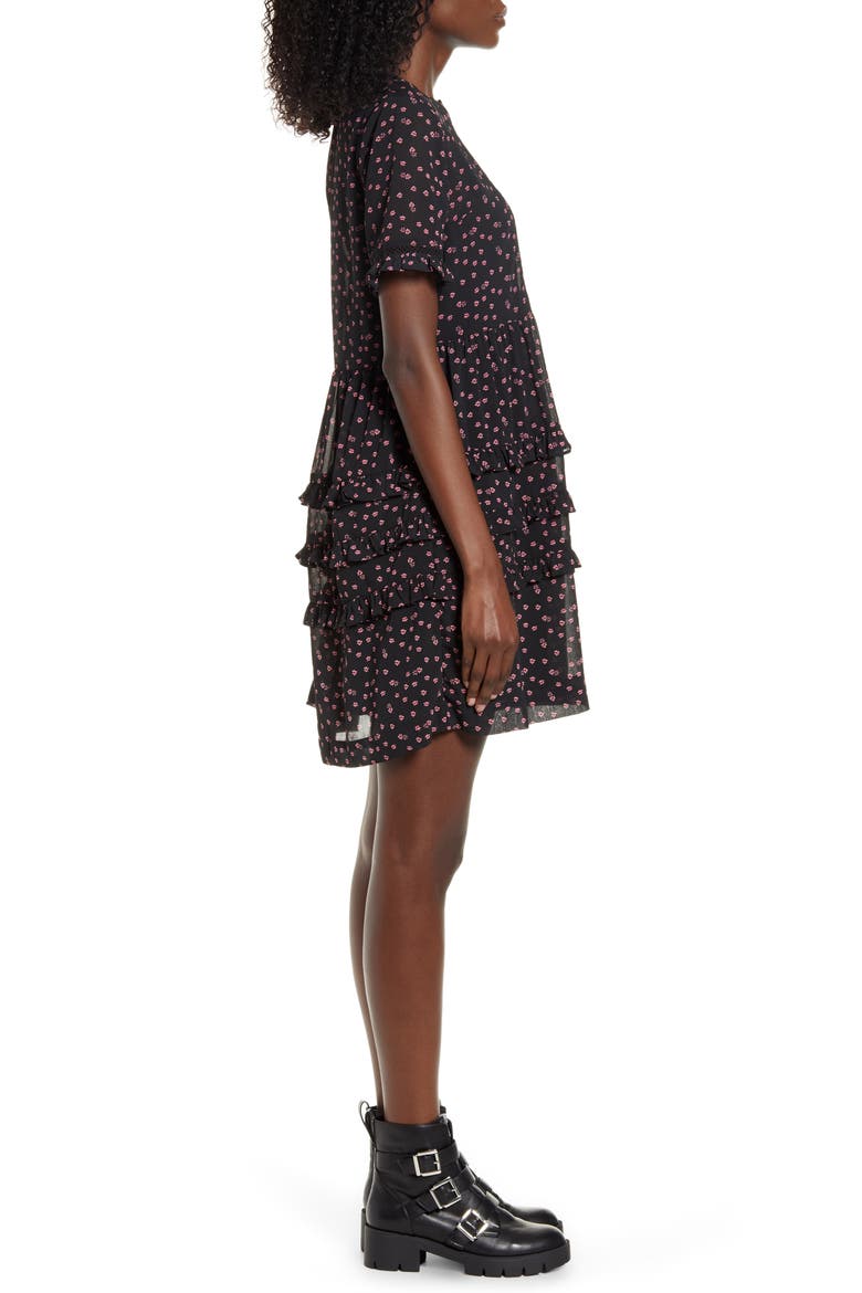 Ditsy Ladder Trim Mini Dress, Alternate, color, BLACK