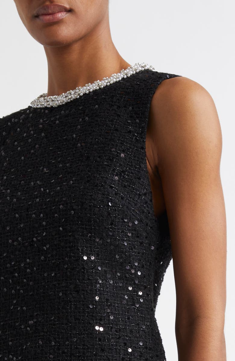 Alice + Olivia Coley Sequin Tweed A-Line Minidress, Alternate, color, Black