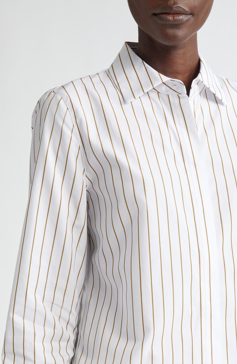 Lafayette 148 New York Hayward Stripe Cotton Button-Up Shirt, Alternate, color, 