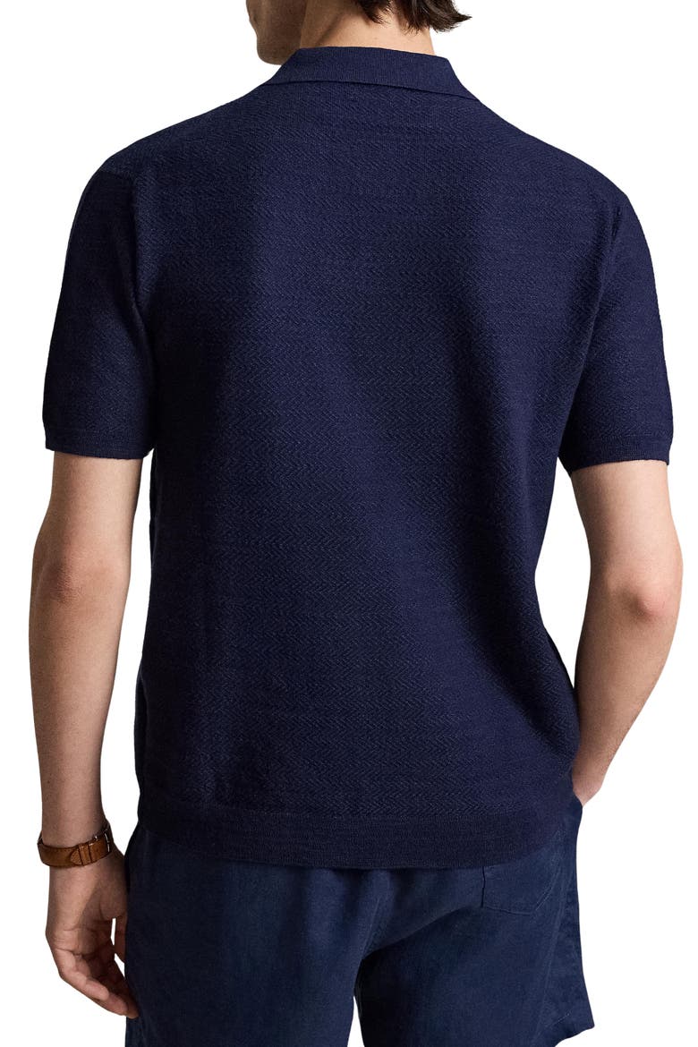 Short Sleeve Cotton Herringbone Full Button Cardigan, Alternate, color, BRIGHT NAVY