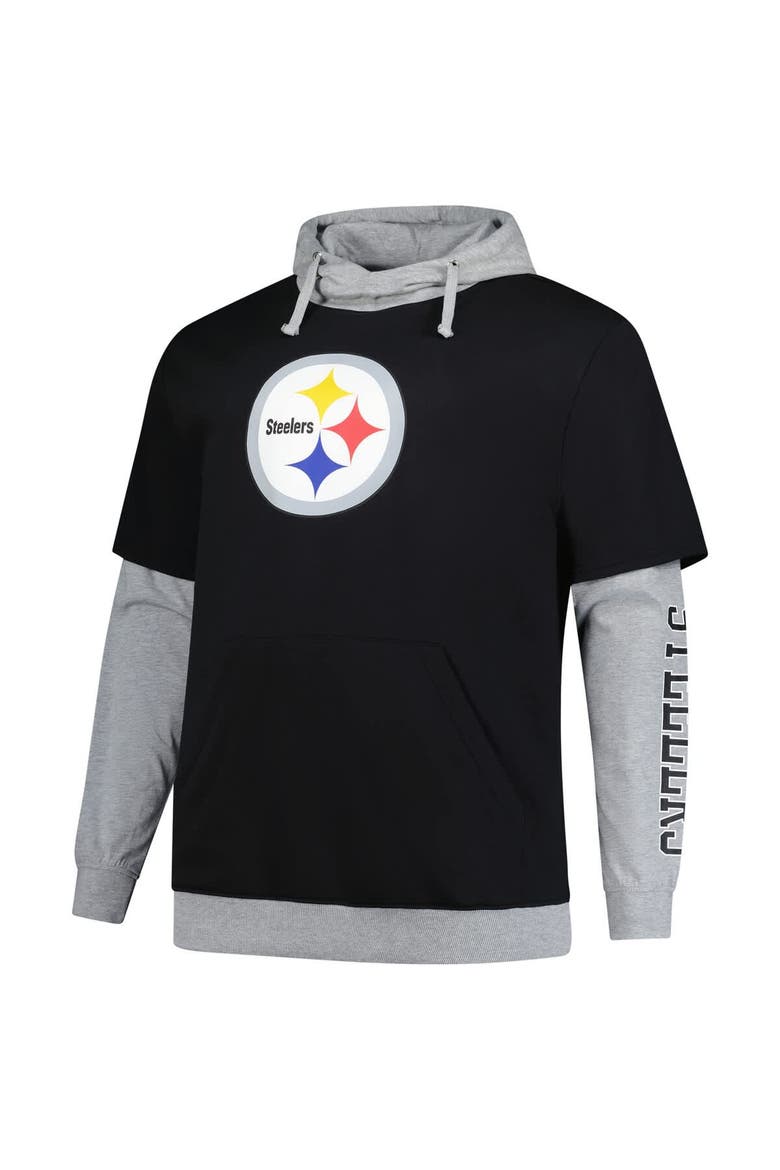 Men's Fanatics Black/Heather Gray Pittsburgh Steelers Big & Tall Twofer Pullover Hoodie, Alternate, color, Black