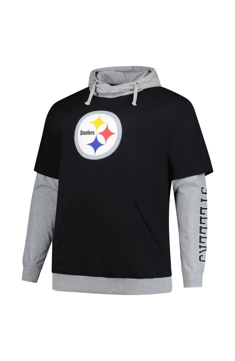 FANATICS Men's Fanatics Black/Heather Gray Pittsburgh Steelers Big & Tall Twofer Pullover Hoodie, Alternate, color, Black