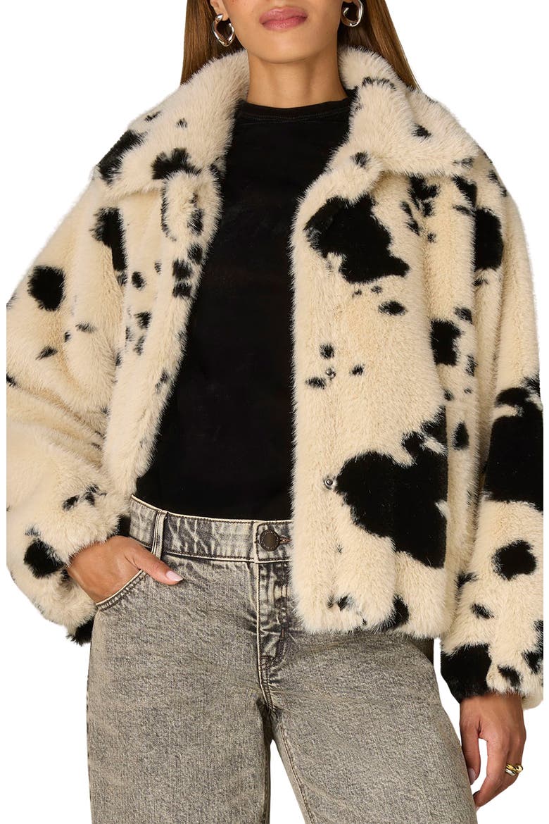 Blouson Sleeve Faux Fur Jacket, Main, color, BIRCH/ BLACK