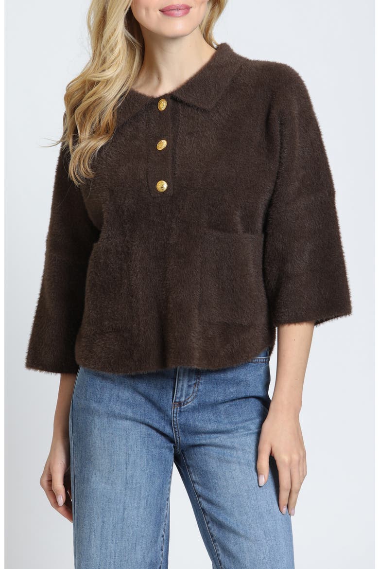 Fuzzy Polo Sweater, Main, color, CHOCOLATE BROWN
