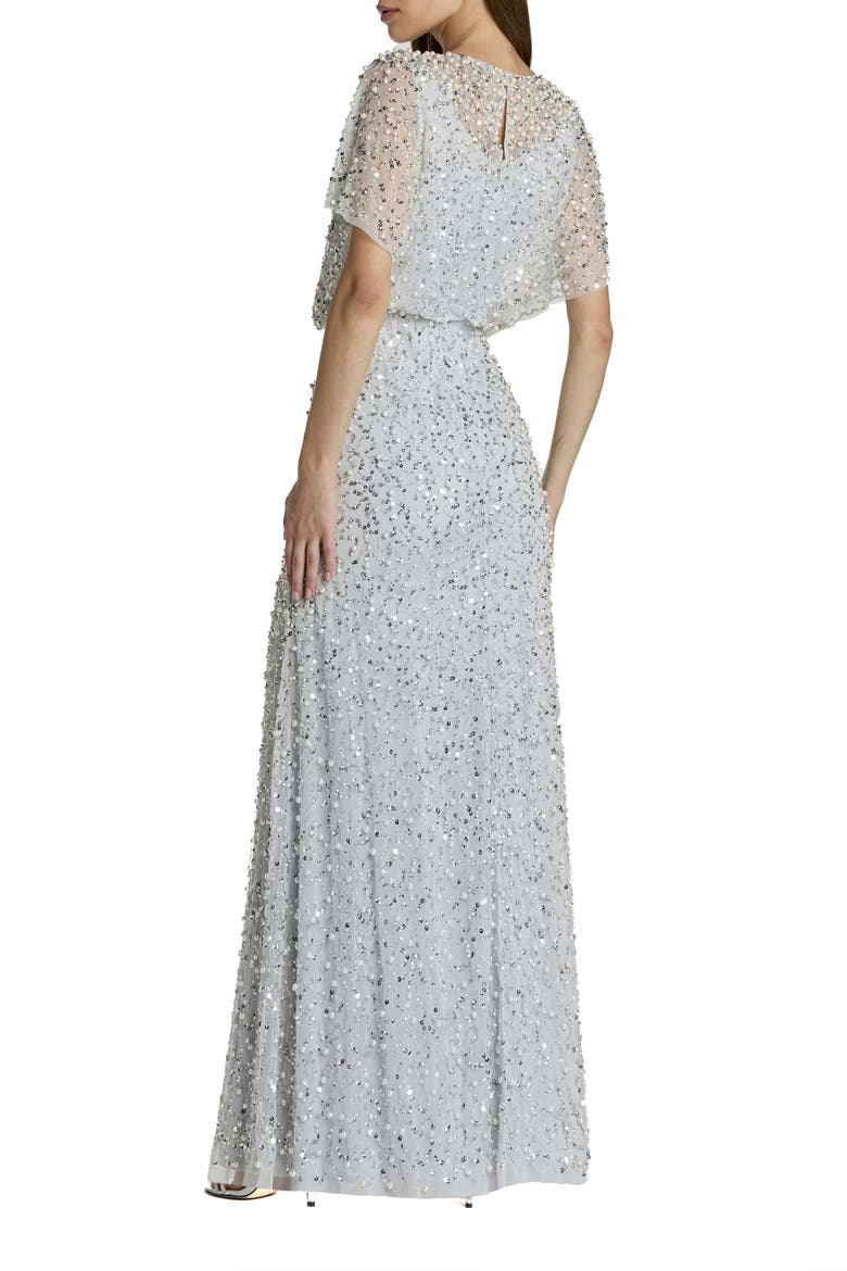 High Neck Short Sleeve Embellished Gown, Alternate, color, Powder Blue