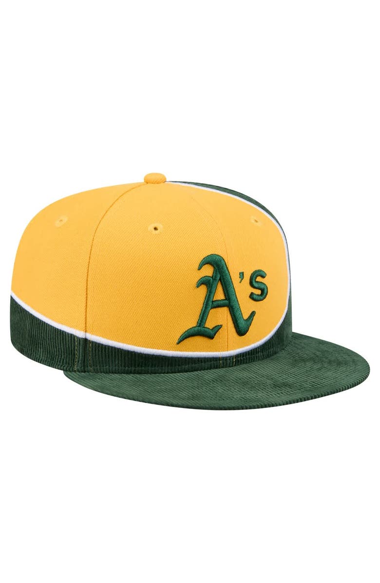 New Era Men's New Era Green/Gold Athletics Retro Split Corduroy Snapback Hat, Alternate, color, Green