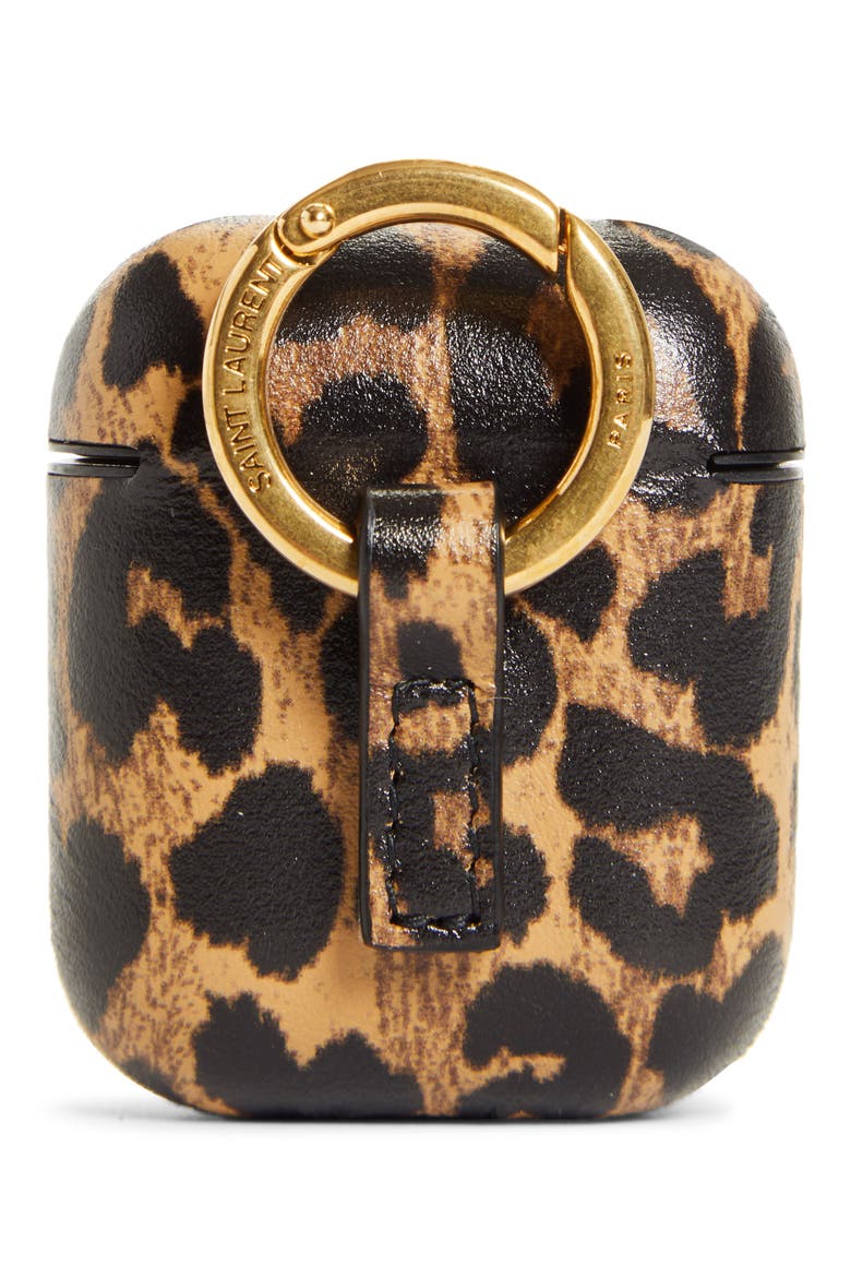 Leopard Heart Print Leather AirPods Case, Alternate, color, TOFFE/M.NAT/BLK MATT