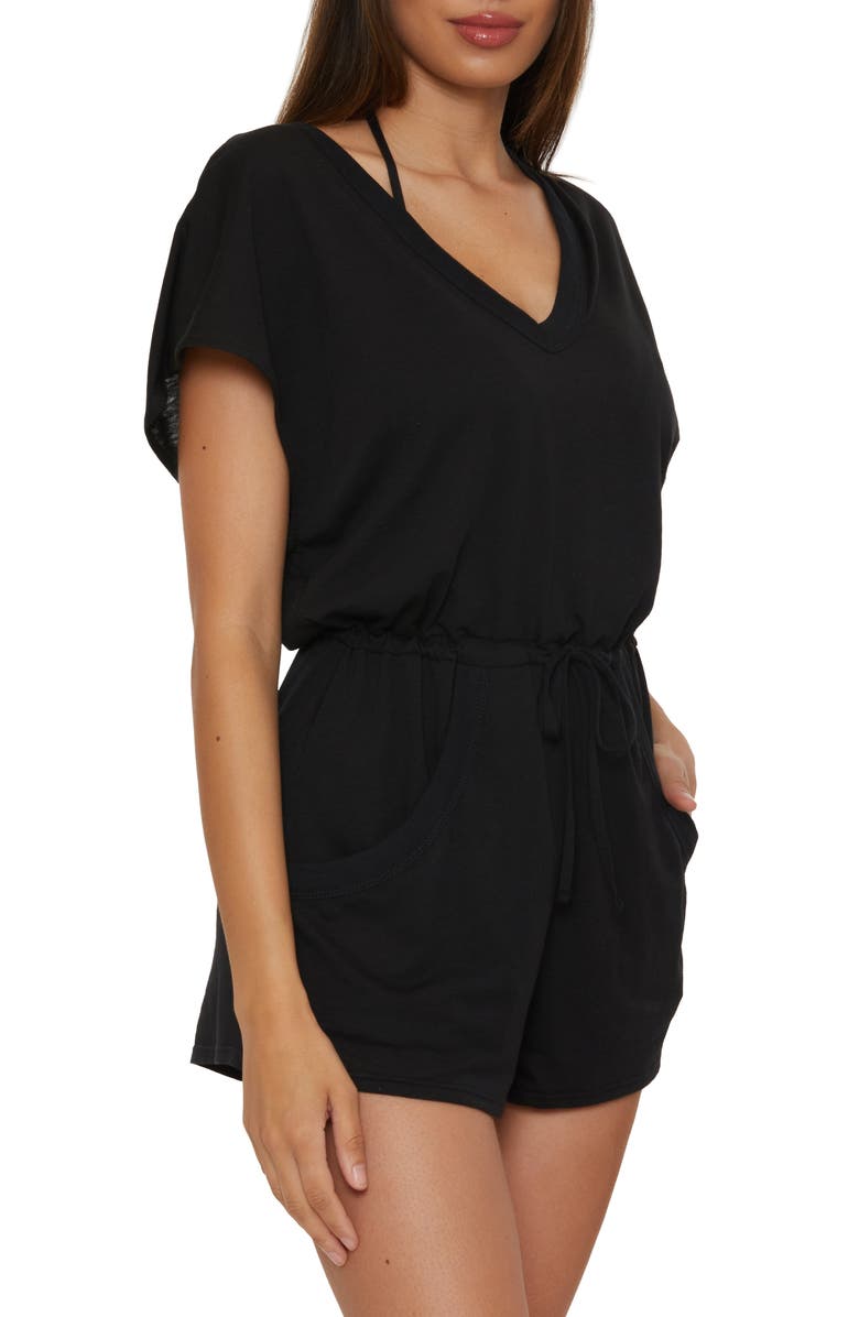 Becca Beach Date Burnout Jersey Cover-Up Romper, Alternate, color, Black