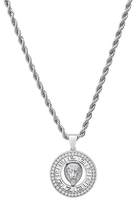Men's Stainless Steel Simulated Diamond Lion Pendant Necklace