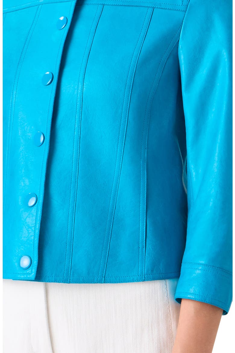 Crinkle Napa Leather Trucker Jacket, Alternate, color, TURQUOISE
